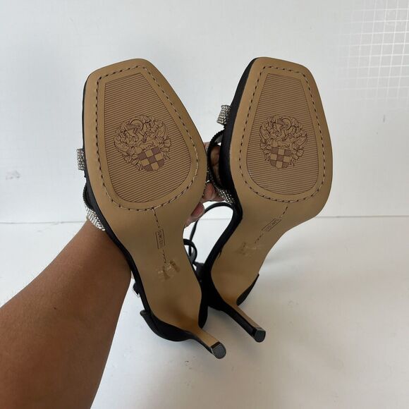 Vince Camuto Kalvira 2 Platform Heels Silver Rhinestone Black Satin Size 8 NWOB - Picture 13 of 15